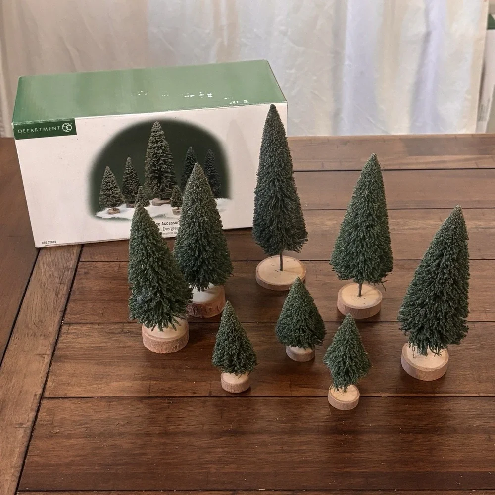 Dept 56 Village Accessories Natural Evergreens Set of 8 Trees 52885 Boxed READ